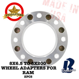 (RAM 2500/3500 '94-'23) 8x6.5 (8x165.1) to 8x200 121.3mm US MADE Wheel Lug Adapters x 2pcs.